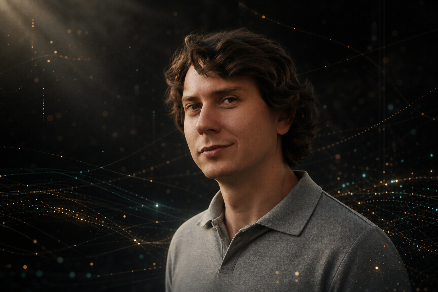 Mysteriös inszeniertes Portrait von André Dück mit feinen Signallinien